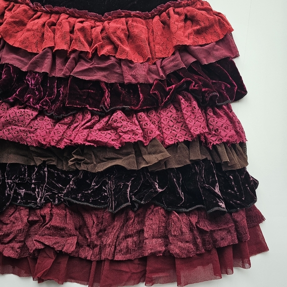 Sarissa Designs, Velvet Purple Red Boho Ruffles Skirt, - Picture 3 of 11